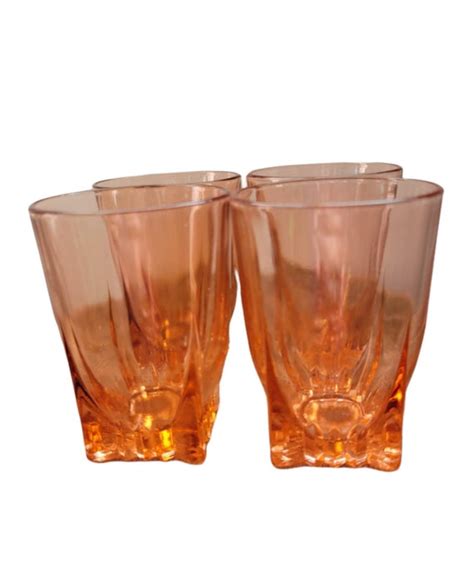 Vintage Pink Drinking Glasses Set Of 4 Etsy