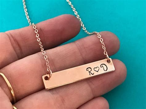 ROSE GOLD Bar Necklace Personalized Necklace Hand Stamped Etsy