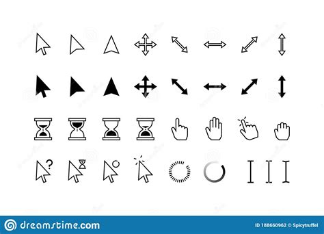 Cursor Icons Classic Pointer Arrows Hourglass And Hands With Click