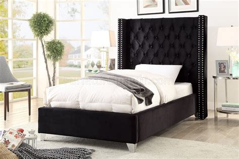 Aiden Bed In Black Velvet Fabric By Meridian Woptions