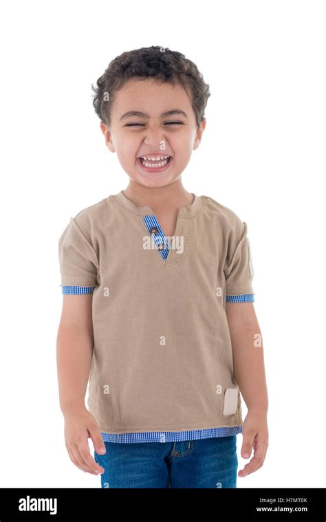 Adorable Little Funny Boy Laughing Isolated On White Background Stock