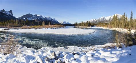 Bow River Cold Winter Day Kananaskis Country Canadian Rockies Panoramic