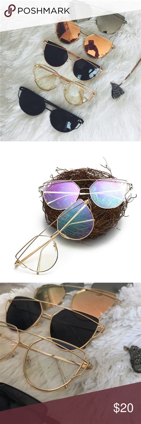 🥑clear Frame Iridescent Cat Eye Aviator Sunnies🥑 Glasses Accessories