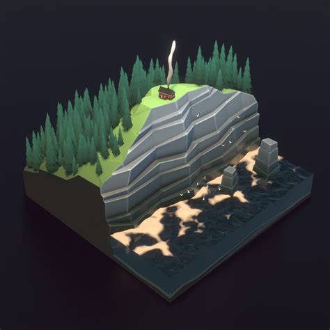 Norwegian Cliff Lowpoly Diorama On Behance