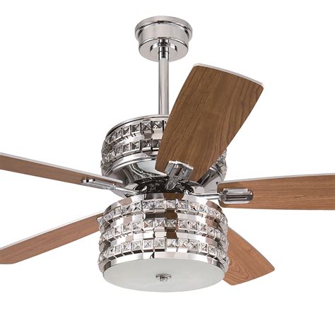 52 In Indoor Chrome Reversible Ceiling Fan With Squared Crystal Light