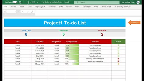 Managing Multiple Projects Excel Template