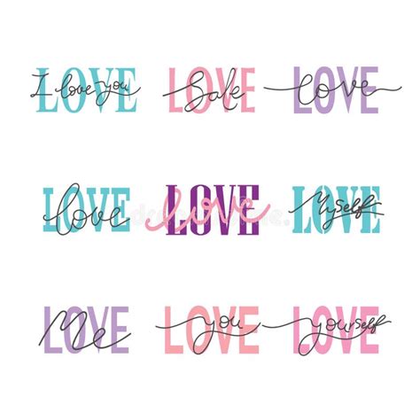 Set Vector Of Love Hand Drawn Lettering Isolated On White Background Stock Vector
