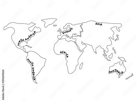 World Map Divided To Six Continents North America South America