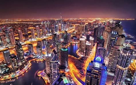 Dubai Emiratos árabes Unidos Paisaje Nocturno Rascacielos Skyline