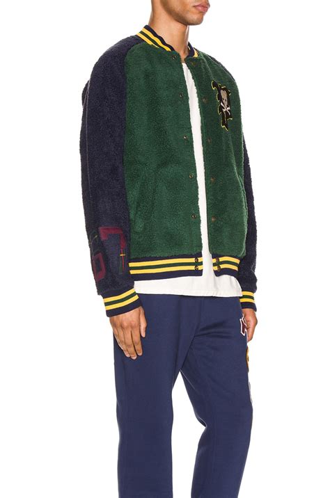 Polo Ralph Lauren Sherpa Varsity Jacket In College Green And Cruise Navy