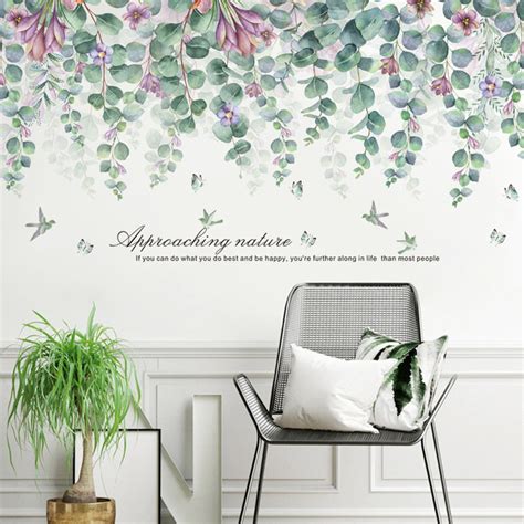 Purple Flower Vine Wall Decals Tropical Plant Wall Stickers Etsy