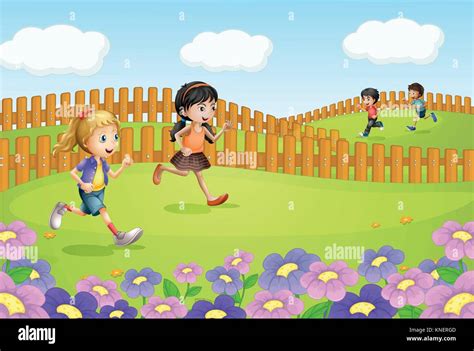 Illustration Of Kids Running On A Field Stock Vector Image And Art Alamy
