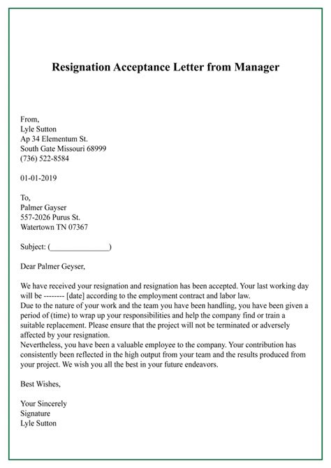 Free Sample Resignation Acceptance Letter Template Best Letter Templates