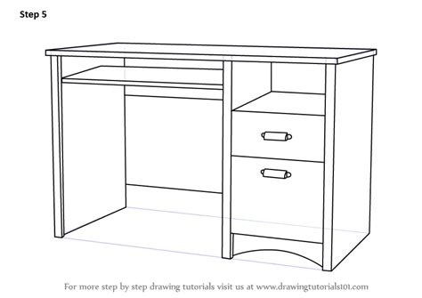 Learn How To Draw A Computer Desk Furniture Step By Step Drawing
