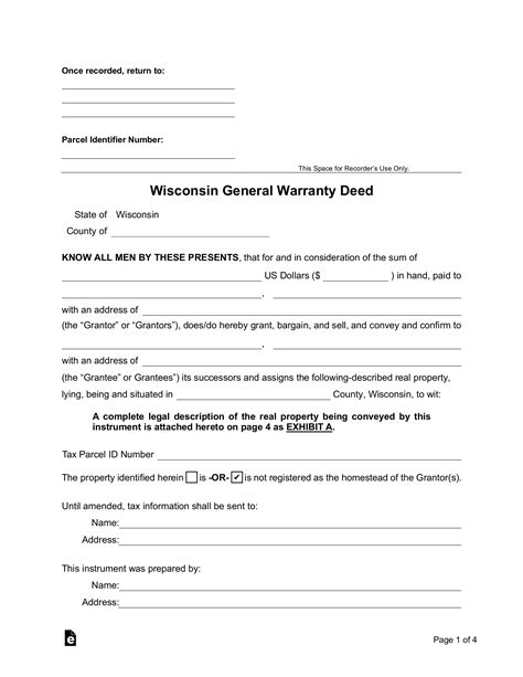 Free Wisconsin General Warranty Deed Form Pdf Word Eforms