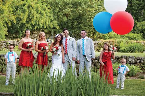 If you don't dare go all the way, maybe you can add a few garment details in these colors. Fourth of July-Inspired Wedding Ideas | BridalGuide
