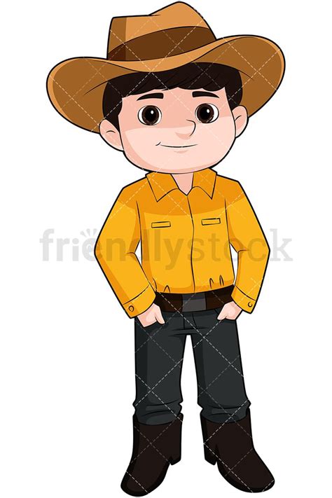 Cute Kid Wearing Cowboy Hat Cartoon Vector Clipart