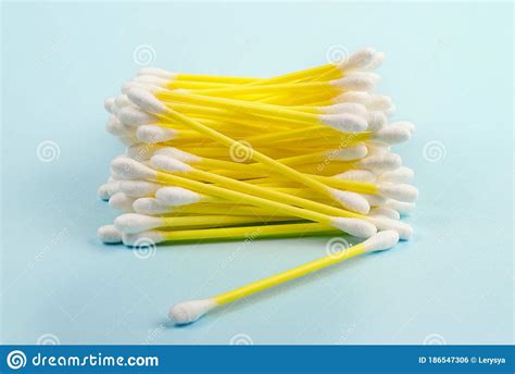Hygienic Sticks For Cleaning Ears On A Blue Background Stock Photo