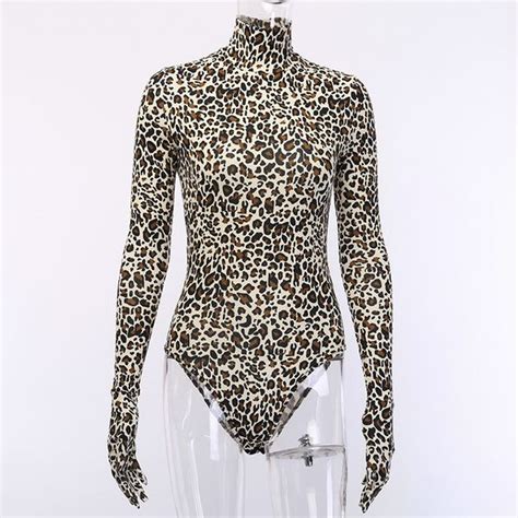 2020 high neck leopard print bodysuit women sexy bodycon high cut leotard long sleeve with