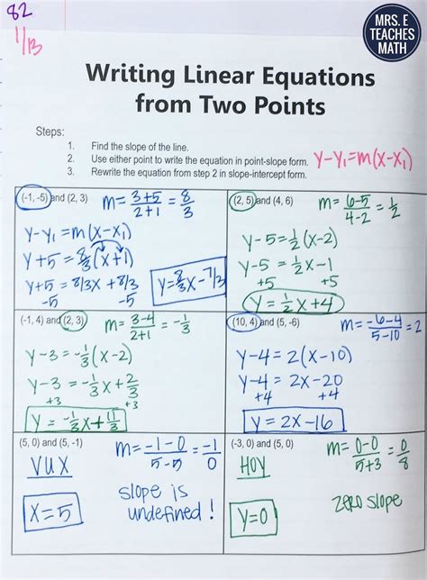 Write Equations Of Lines Worksheet