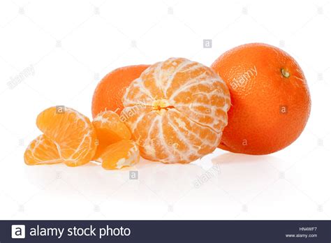 Clementines With A Peeled Clementine Isolated On White Background Stock