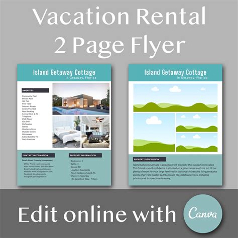 Airbnb Vacation Rental Flyer Advertisement Canva Printable Template 2 Pages Etsy