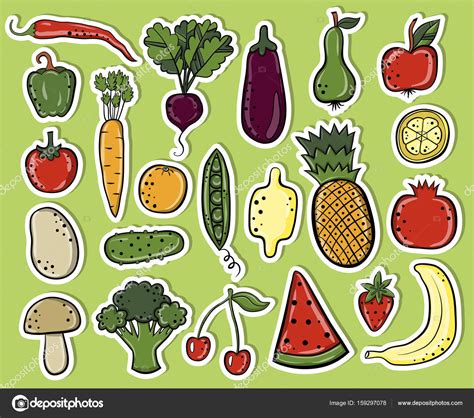 Dibujos Animados Dibujados Mano Verduras Frutas Vector Gráfico