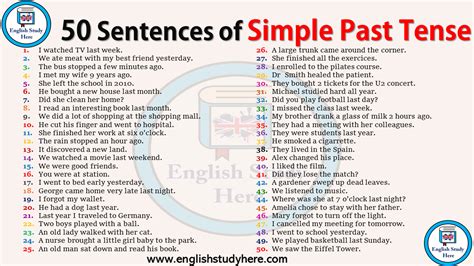 Sentences Of Simple Past Tense English Study Here