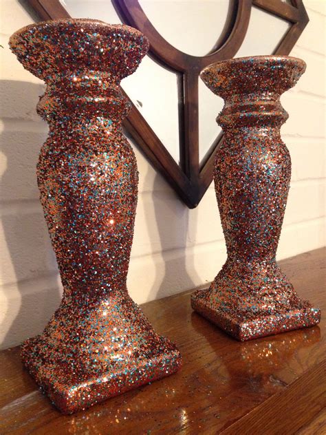 Large Diy Copper Champagne And Teal Glitter Candle Holders Copper