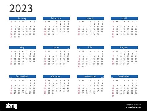 Calendario 2023 Año Ilustración Vectorial La Semana Comienza El