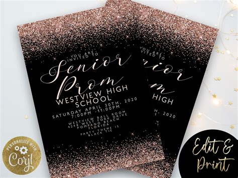 Prom Party Invitation And Party Signs Red Gold Glitter Senior Etsy
