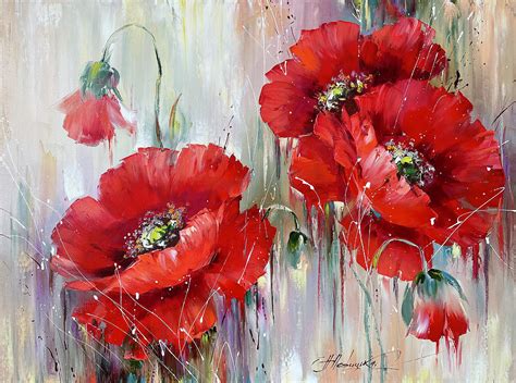 Red Poppies Painting Hand Painted Flowers Wall Art Decor Original