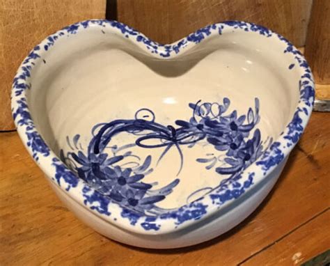 Casey Pottery Marshall Tx Heart Shaped Hand Turned Blue Bowl 8x8 Ebay