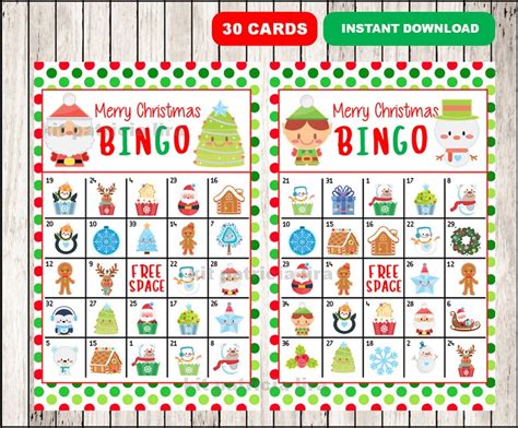 30 Christmas Bingo Cards Diy Printable Game For Christmas Etsy