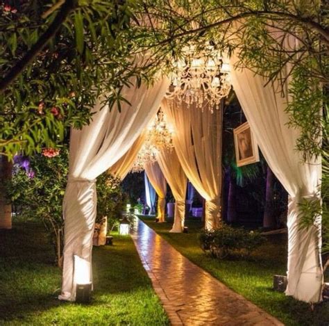 Intimate Backyard Outdoor Wedding Decor During Night