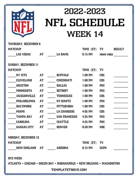 Nfl Week Schedule Printable Customize And Print