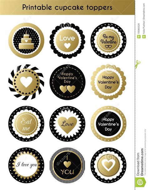 Find inspiration in our selection of cake toppers! Set Of Printable Gold And Black Cupcake Toppers, Tags For ...