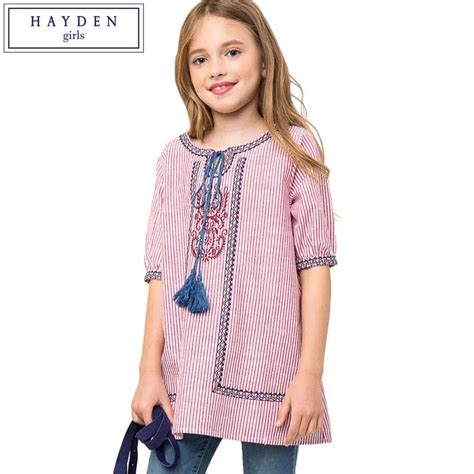 Hayden Embroidered Blouse Girls Kids Stripe Shirt Casual Half Sleeve