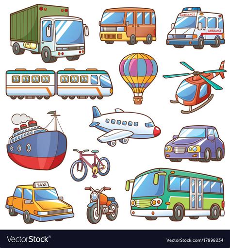 Vector Illustration Of Cartoon Transportation Set Download A Free