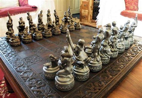 Large Adult Erotic Chess Set Ornate Base Bronze Vs Silver Free Hot