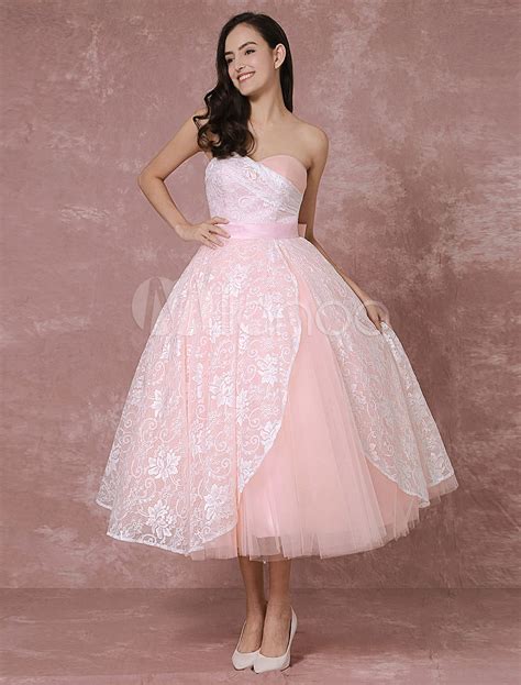 Blush Wedding Dress Short Lace Bridal Gown Pink Ball Gown Tulle