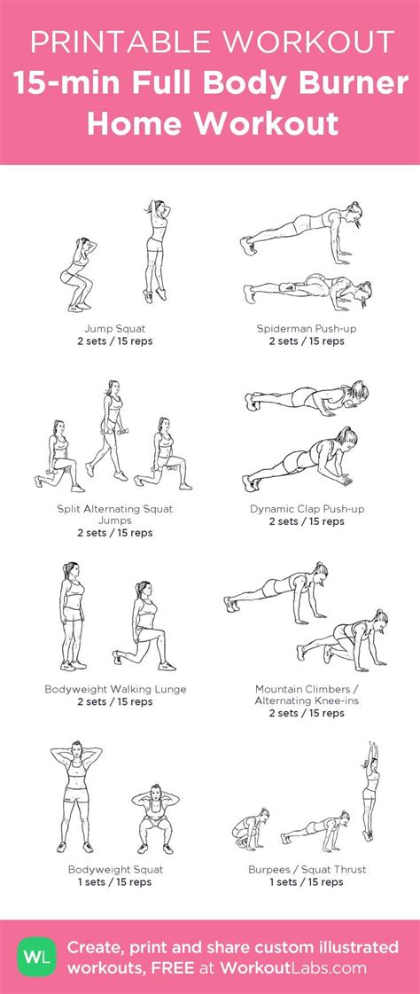 Body Workouts Printable 15 Minute Full Body Burner Home Workout Plan