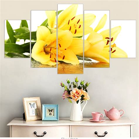 Frameless Canvas Painting Yellow Flower Modern Decor Modular Oil