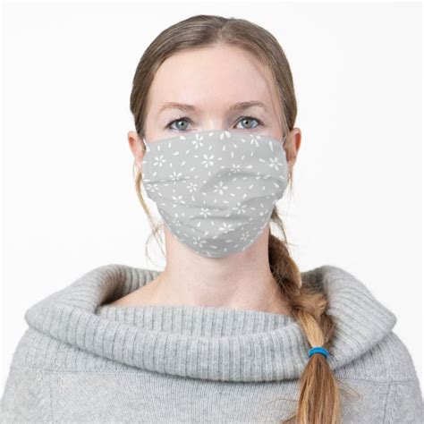 Bright Gray Floral Pattern Adult Cloth Face Mask