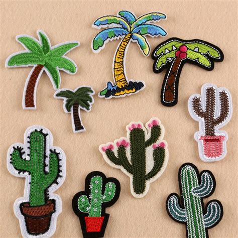Iron On Patches Sew On Applique Cute Coconut Tree Cactus Embroidery