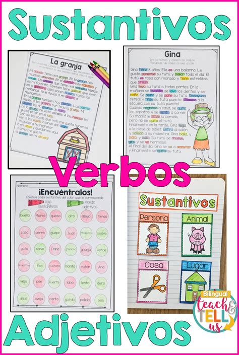 Sustantivos Verbos Adjetivos Bundle Nouns Verbs Adjectives In Spanish