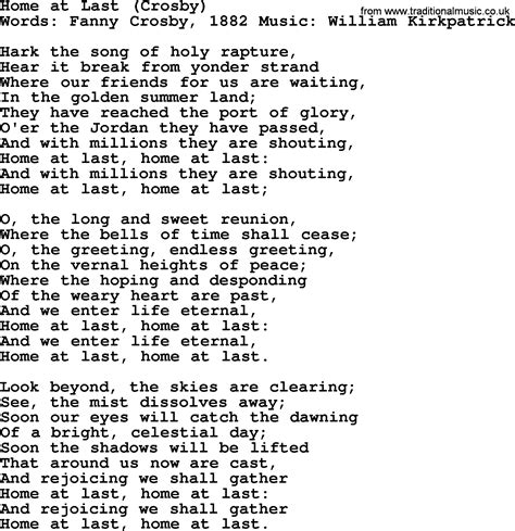 #1) going up yonder (walter hawkins, 1975. Funeral Hymn: Home at Last (Crosby), lyrics, and PDF