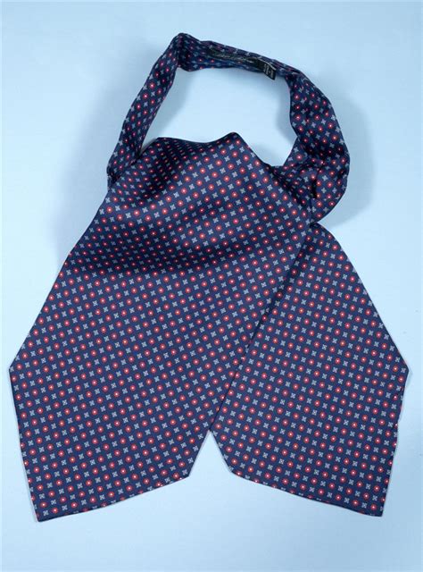 Silk Small Neat Print Ascot In Navy The Ben Silver Collection
