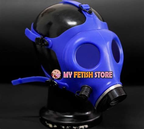Quality Latex Rubber Half Head Conquer Blue Gas Mask Fetish Hood
