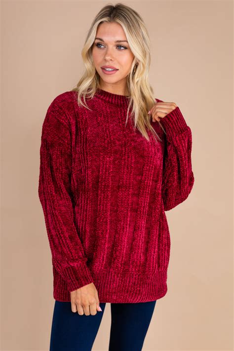 Super Soft Cabernet Red Chenille Sweater Trendy Sweater The Mint